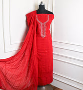 Georgette Red Unstitched Suit